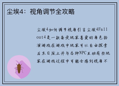 尘埃4：视角调节全攻略